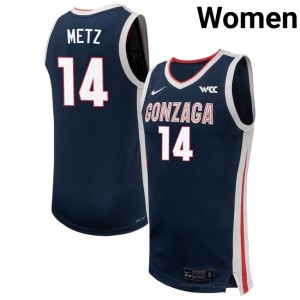 #14 Alonzo Metz Gonzaga Navy Women's University Basketball Jersey | Stitched Authenticity for Fans 61674983
