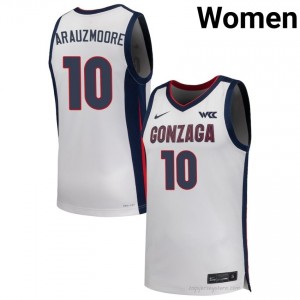 #10 Joaquim ArauzMoore Gonzaga White Women's University Basketball Jersey | Stitched Authenticity for Fans 99374846
