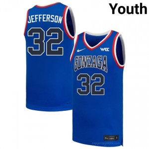 #32 Parker Jefferson Gonzaga Royal Youth University Basketball Jersey | Stitched Authenticity for Fans 89044513